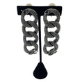 Load image into Gallery viewer, Chanel 2022 Ruthenium Crystal Embellished Interlocking CC Logo Clip On Drop Earrings