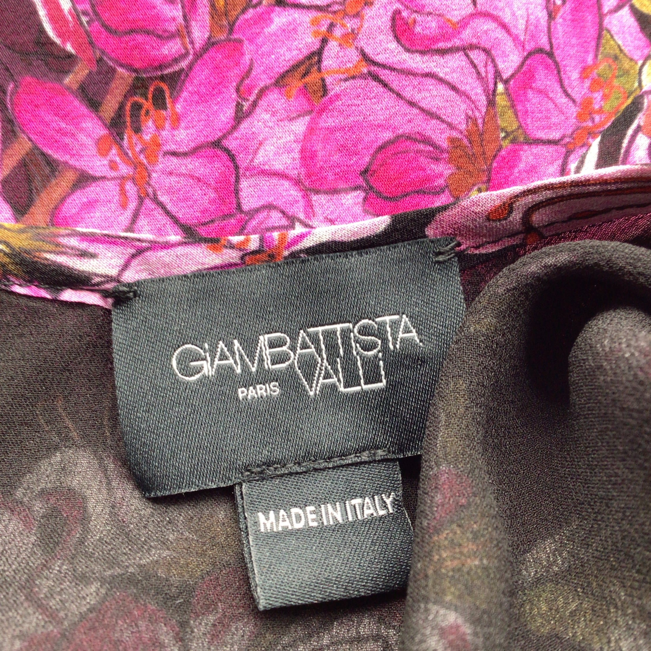Giambattista Valli Black / Pink Floral Printed Silk Blouse