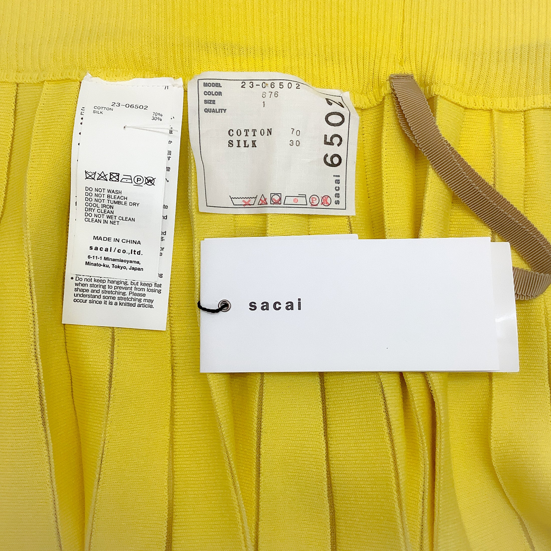 Sacai Yellow Pleated Midi Skirt