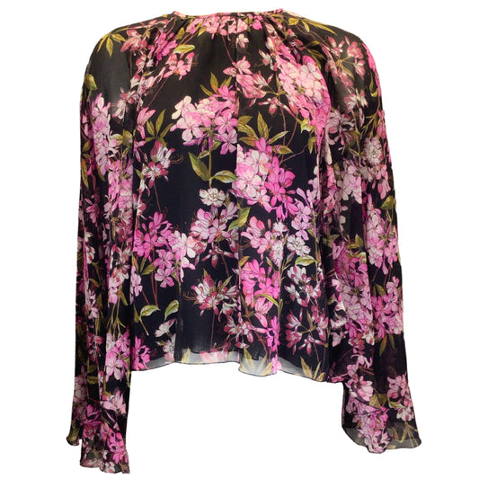 Giambattista Valli Black / Pink Floral Printed Silk Blouse