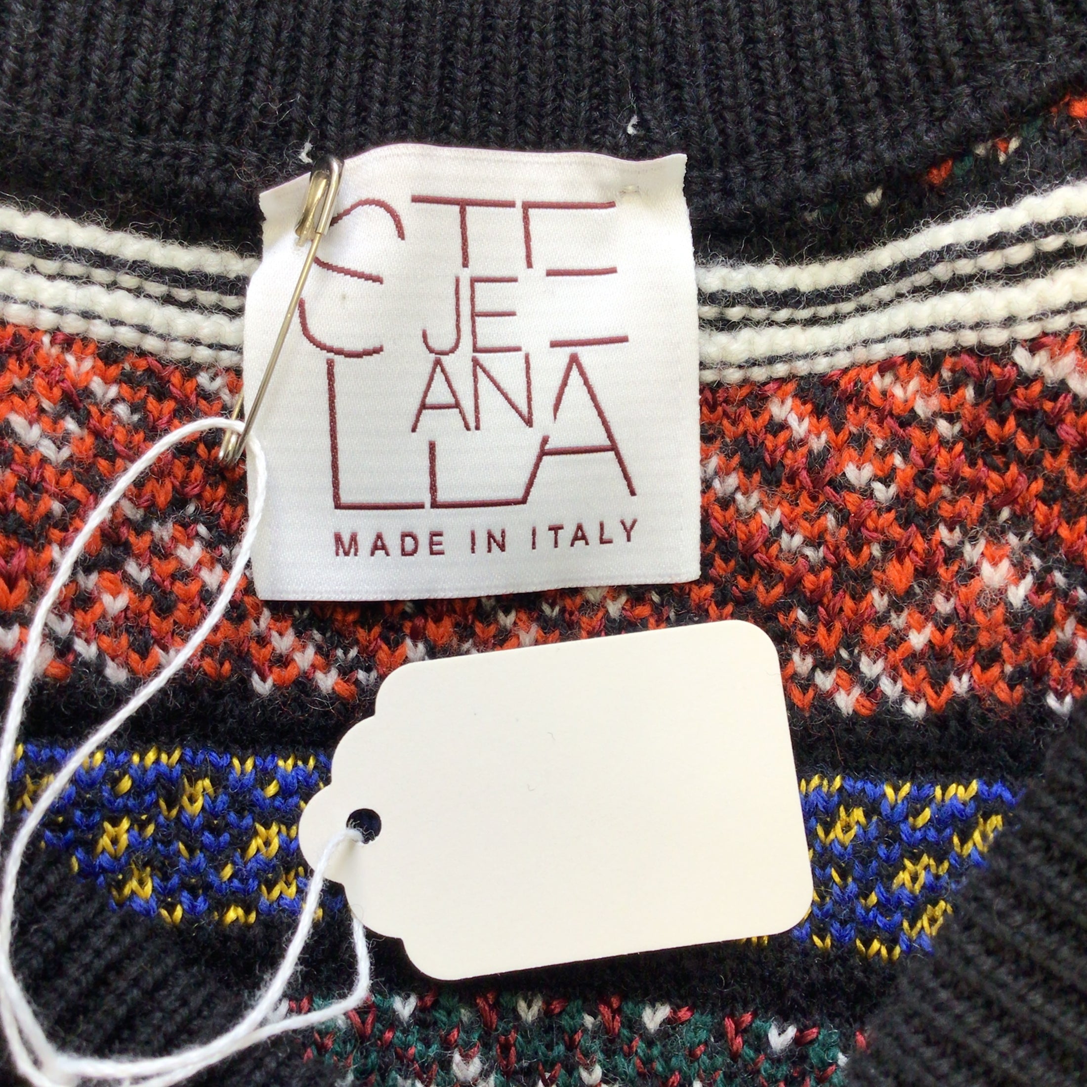 Stella Jean Black Multi Sleeveless V-Neck Wool Knit Jacquard Vest