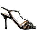 Load image into Gallery viewer, Prada Black Leather T Strap Sandals with Silver Studs