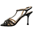 Load image into Gallery viewer, Prada Black Leather T Strap Sandals with Silver Studs