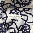 Load image into Gallery viewer, Dries Van Noten White / Navy Blue Printed Cotton Peplum Dress