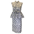 Load image into Gallery viewer, Dries Van Noten White / Navy Blue Printed Cotton Peplum Dress