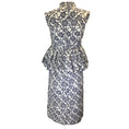 Load image into Gallery viewer, Dries Van Noten White / Navy Blue Printed Cotton Peplum Dress