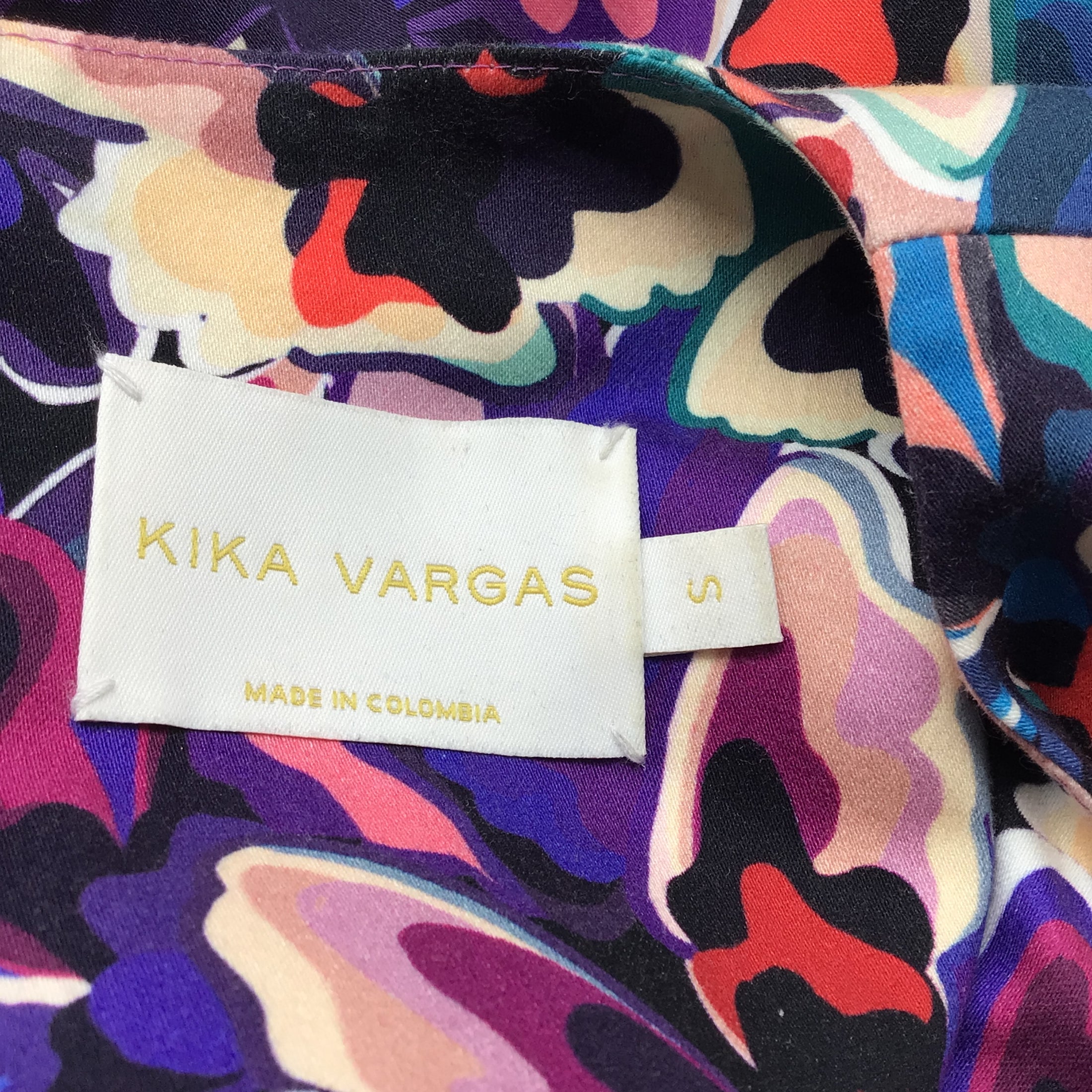 Kika Vargas Purple Multi Printed Ruffled Long Sleeved Cotton Dress