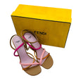 Load image into Gallery viewer, Fendi Pink / Tan Multi First F Colorblock Strappy Napa Architectural Heel Sandals