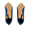 Load image into Gallery viewer, Manolo Blahnik Blue Wool Tweed Pumps with Navy Patent Leather Pointed Cap Toe