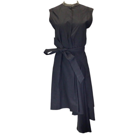 Brunello Cucinelli Navy Blue Monili Beaded Cotton Wrap Dress