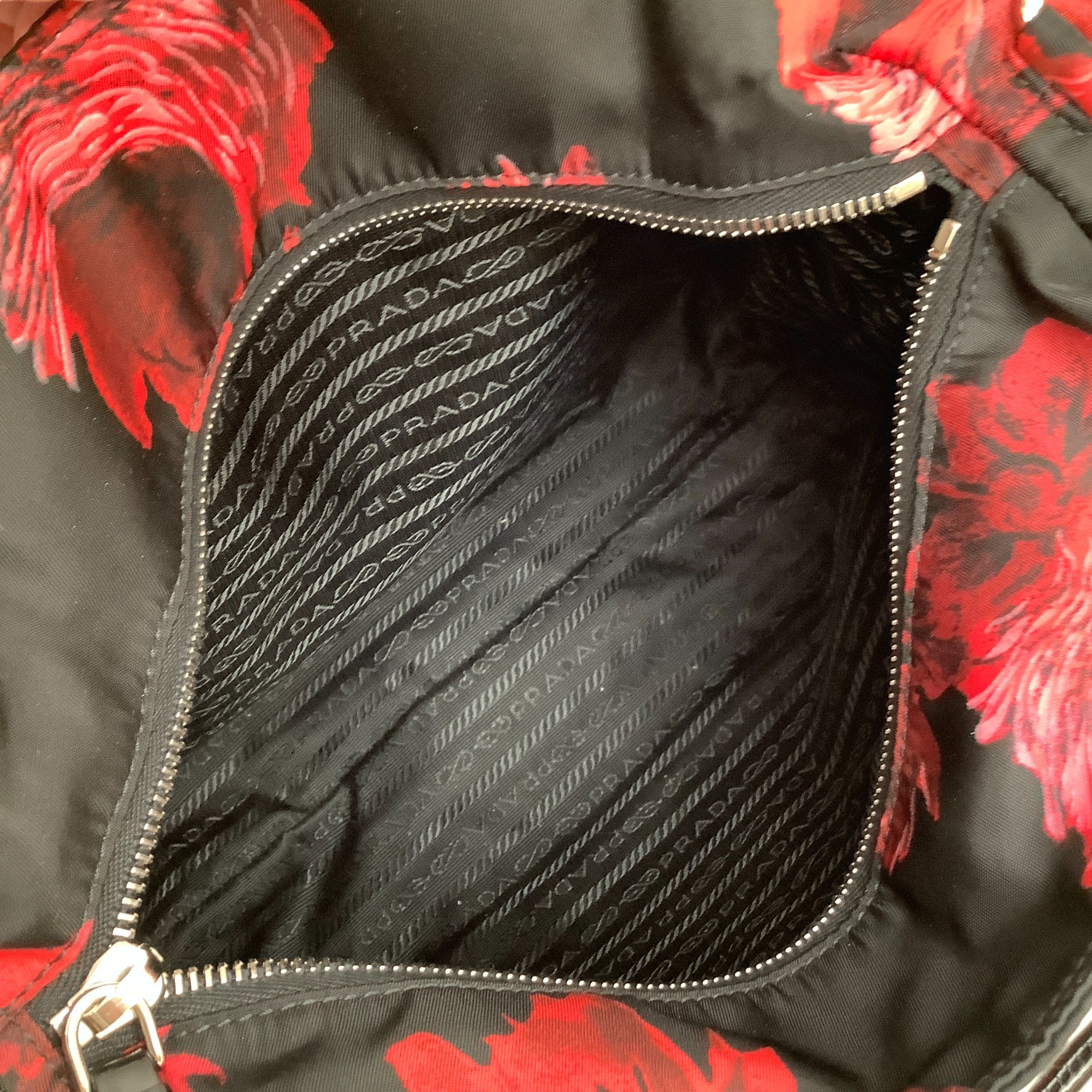 Prada Black Micro Crossbody Bag with Red Flowers