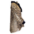 Load image into Gallery viewer, Sacai Tan / Brown / Black / Navy Blue Velvet Tie-Neck Pleated Leopard Printed Satin and Crepe Blouse
