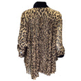 Load image into Gallery viewer, Sacai Tan / Brown / Black / Navy Blue Velvet Tie-Neck Pleated Leopard Printed Satin and Crepe Blouse