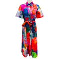 Load image into Gallery viewer, Prabal Gurung Pink / Orange / Blue Multi Short Sleeved Button Front Cotton Midi Shirt Dress with Belt