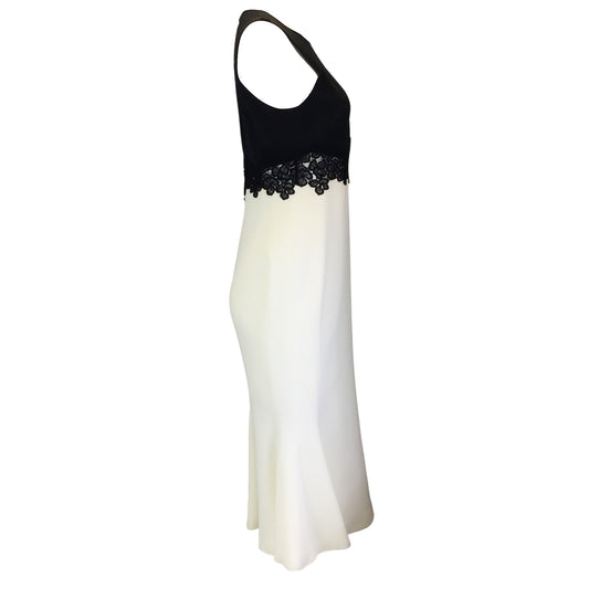 David Koma Black / Ivory Lace Detail Sleeveless Crepe Midi Dress