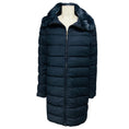 Load image into Gallery viewer, Amina Rubinacci Blue Quilted Zip Front Wool Puffer Coat with Fur Collar