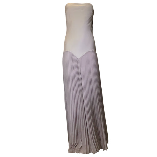 Retrofete Mink Grey Genevieve Pleated Strapless Silk Dress