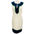 Load image into Gallery viewer, Donald Deal Ivory / Green / Navy Sleeveless Silk Crepe Shift Dress