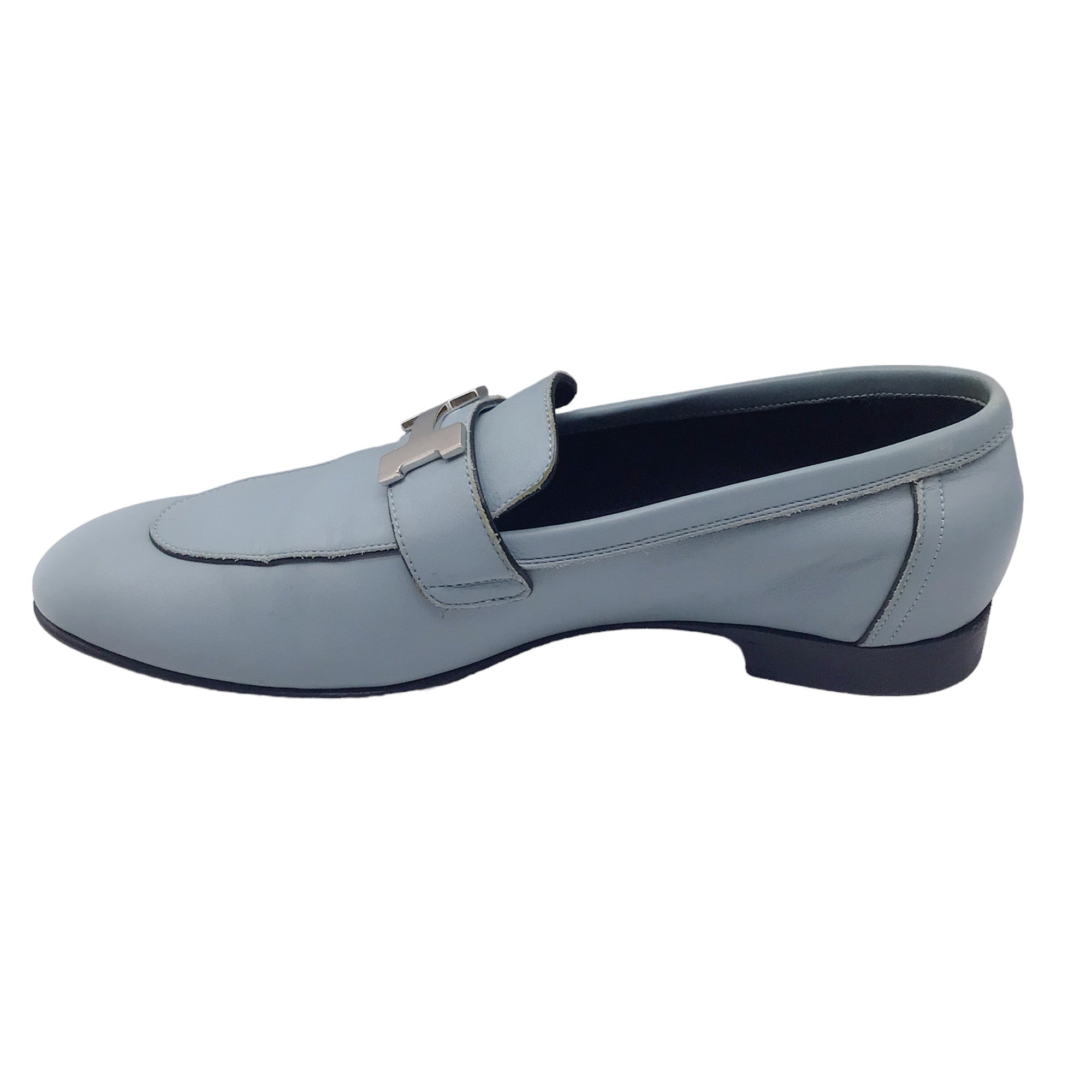 Hermes Light Blue / Silver H Leather Loafers