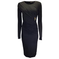 Load image into Gallery viewer, Roberto Cavalli Black / Gold Tiger Tooth Charm Detail Ruched Long Sleeved Fitted Midi Dress