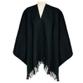Load image into Gallery viewer, Anne Fontaine Black Fringed Leather Hem Wool Cape