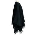 Load image into Gallery viewer, Anne Fontaine Black Fringed Leather Hem Wool Cape