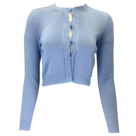 Gucci Light Blue Cropped Long Sleeved Knit Cardigan Sweater