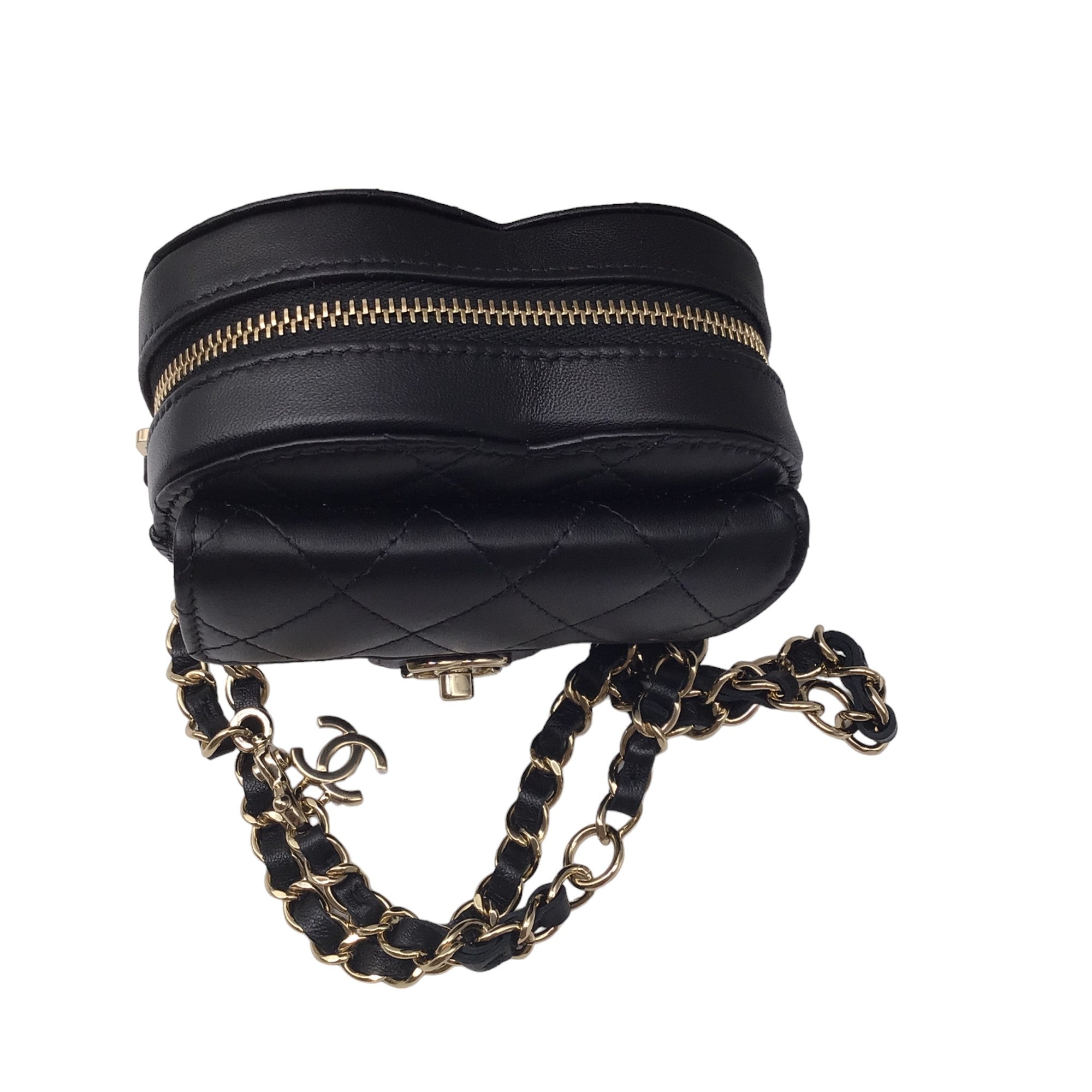 Chanel Black 2022 Quilted Lambskin Leather Mini Heart Handbag