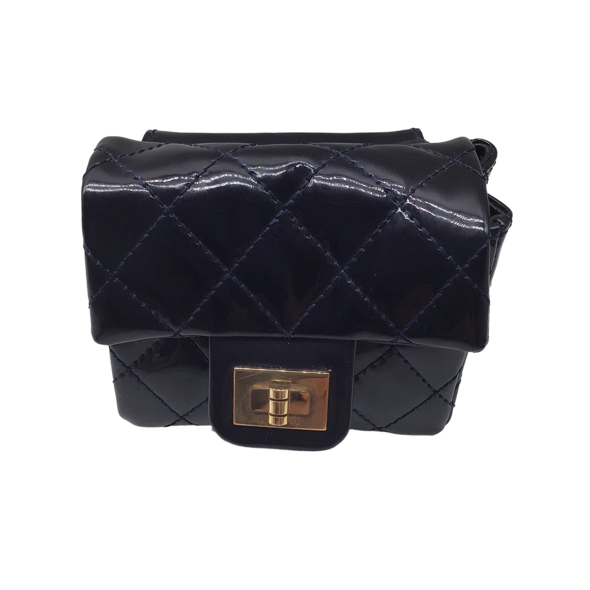 Chanel Navy Blue Quilted Patent Leather Anklet Ankle Monitor Mini Bag