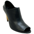 Load image into Gallery viewer, Alexander McQueen Black Leather Open Toe Pumps with Silver / Gold Heel