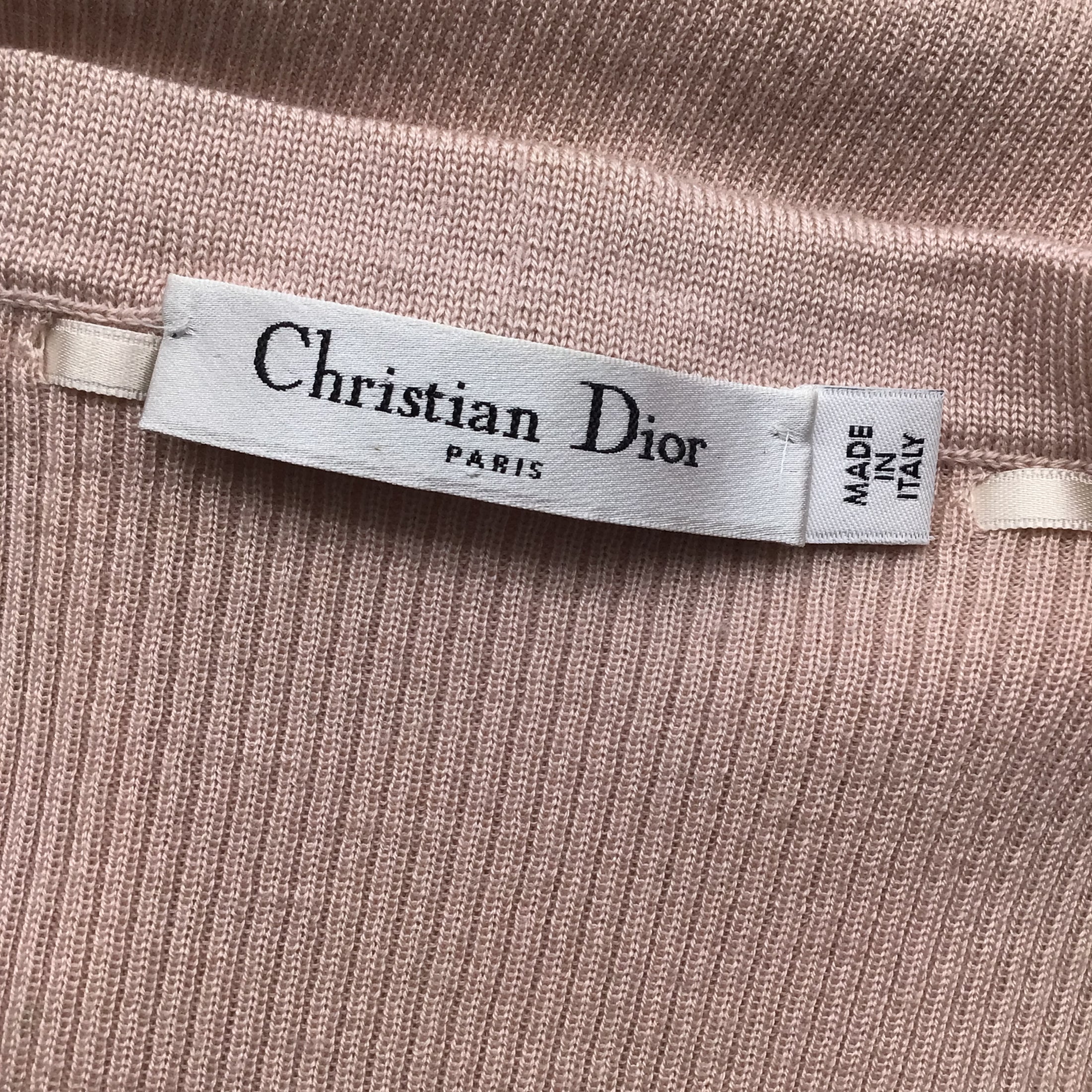 Christian Dior Blush Pink Bow Ribbon Detail Knit Cardigan Sweater