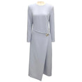 Load image into Gallery viewer, Brandon Maxwell Sky Blue The Rumer Embellished Wool Wrap Effect Midi Dress