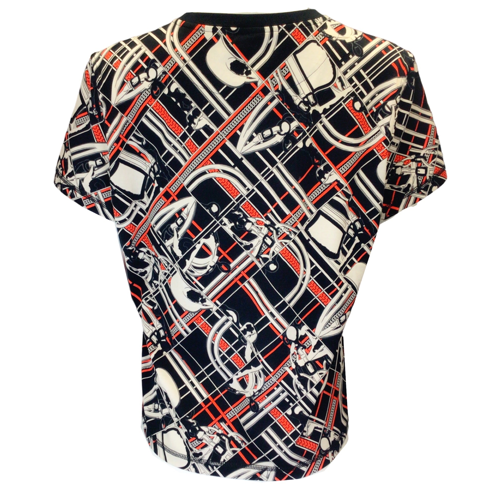 Hermes Black / Ivory / Red 2023 Desordre et Chains Short Sleeved Cotton Tee Shirt
