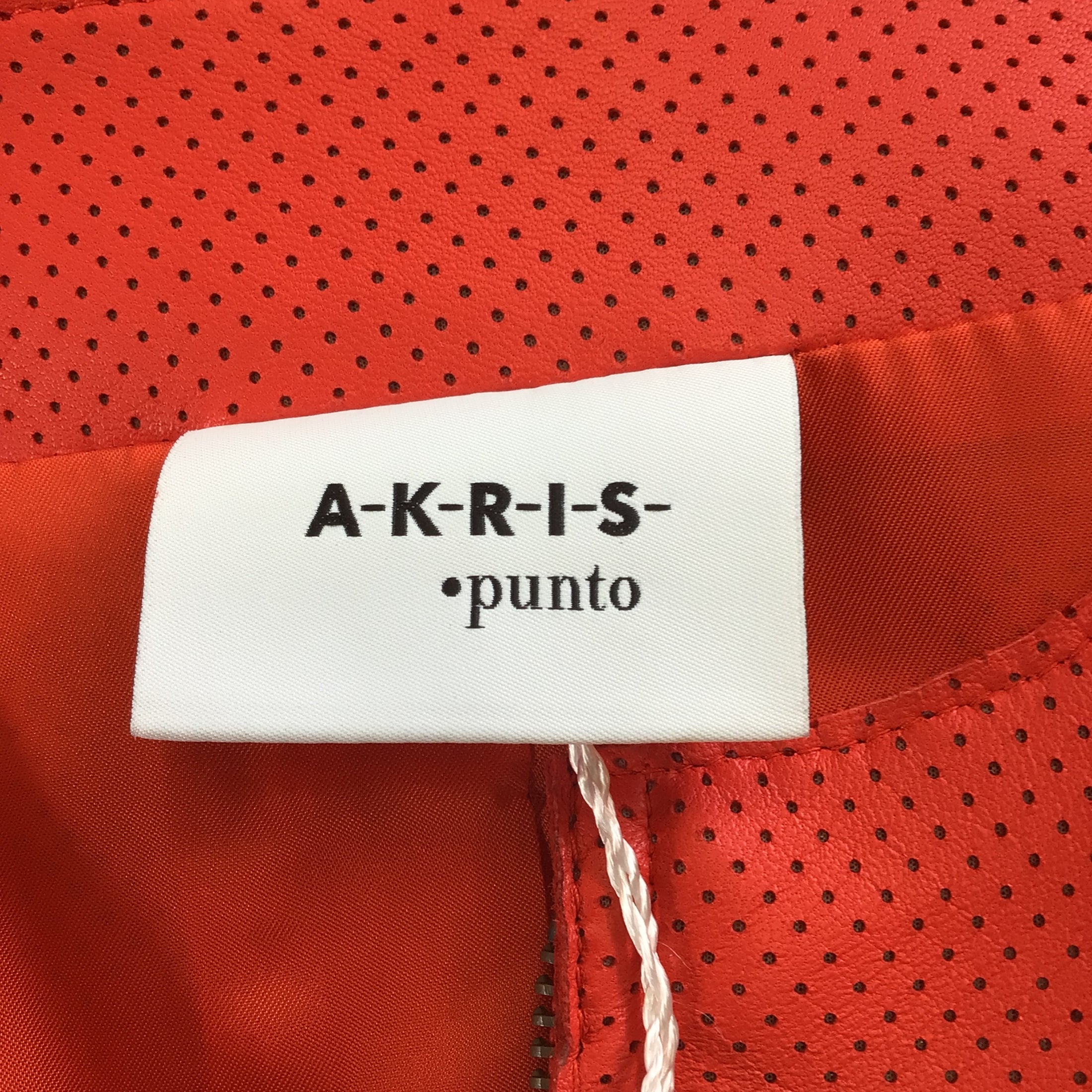 Akris Punto Red Full Zip Perforated Lambskin Leather Jacket