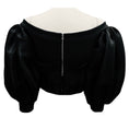 Load image into Gallery viewer, David Koma Black Cady and Neoprene Puff Sleeve Pleats and Metal Balls Detail Cropped Top