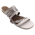 Load image into Gallery viewer, Hermes White / Silver Metallic Chain Strap Flat Leather Sandals
