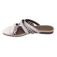 Load image into Gallery viewer, Hermes White / Silver Metallic Chain Strap Flat Leather Sandals
