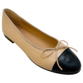Load image into Gallery viewer, Chanel Tan / Leather Ballet Flats with Black Logo Cap Toe