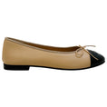 Load image into Gallery viewer, Chanel Tan / Leather Ballet Flats with Black Logo Cap Toe