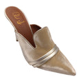 Load image into Gallery viewer, Malone Souliers Champagne Metallic Leather Trimmed Pointed Toe Velvet Mule Heels
