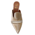 Load image into Gallery viewer, Malone Souliers Champagne Metallic Leather Trimmed Pointed Toe Velvet Mule Heels
