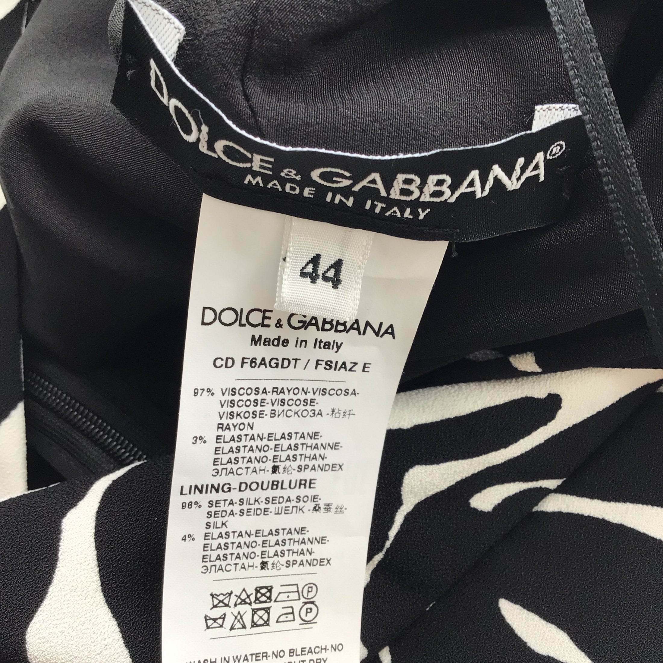 Dolce & Gabbana Black / White Zebra Printed Long Sleeved Crepe Dress