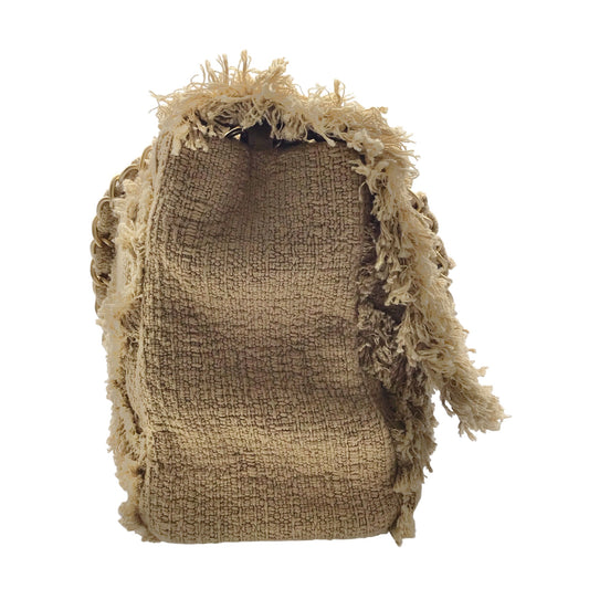 Chanel Beige / Gold CC Logo Fringed Tweed Large Flap Shoulder Bag