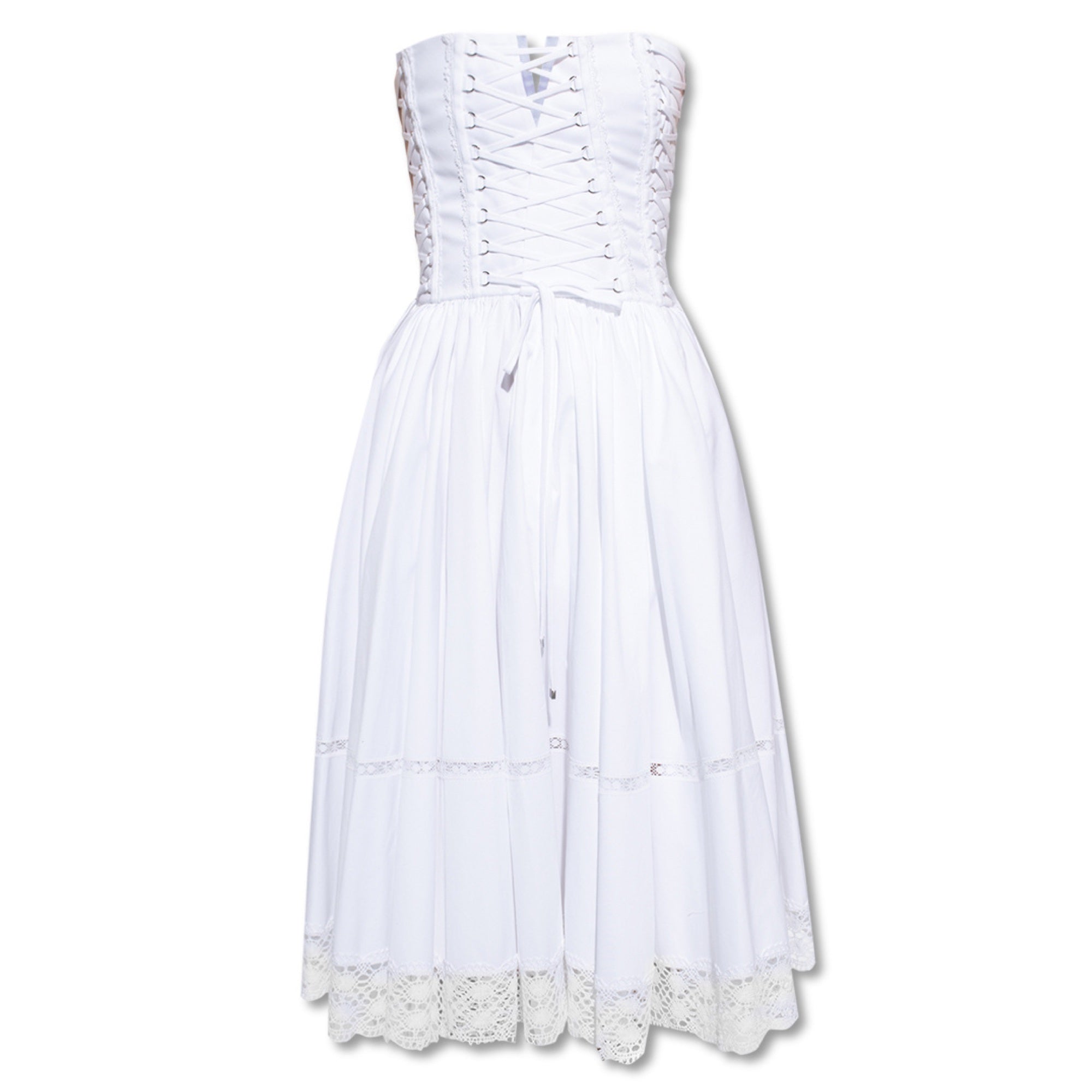 Dolce & Gabbana Optic White Gabardine Bustier Strapless Midi Dress
