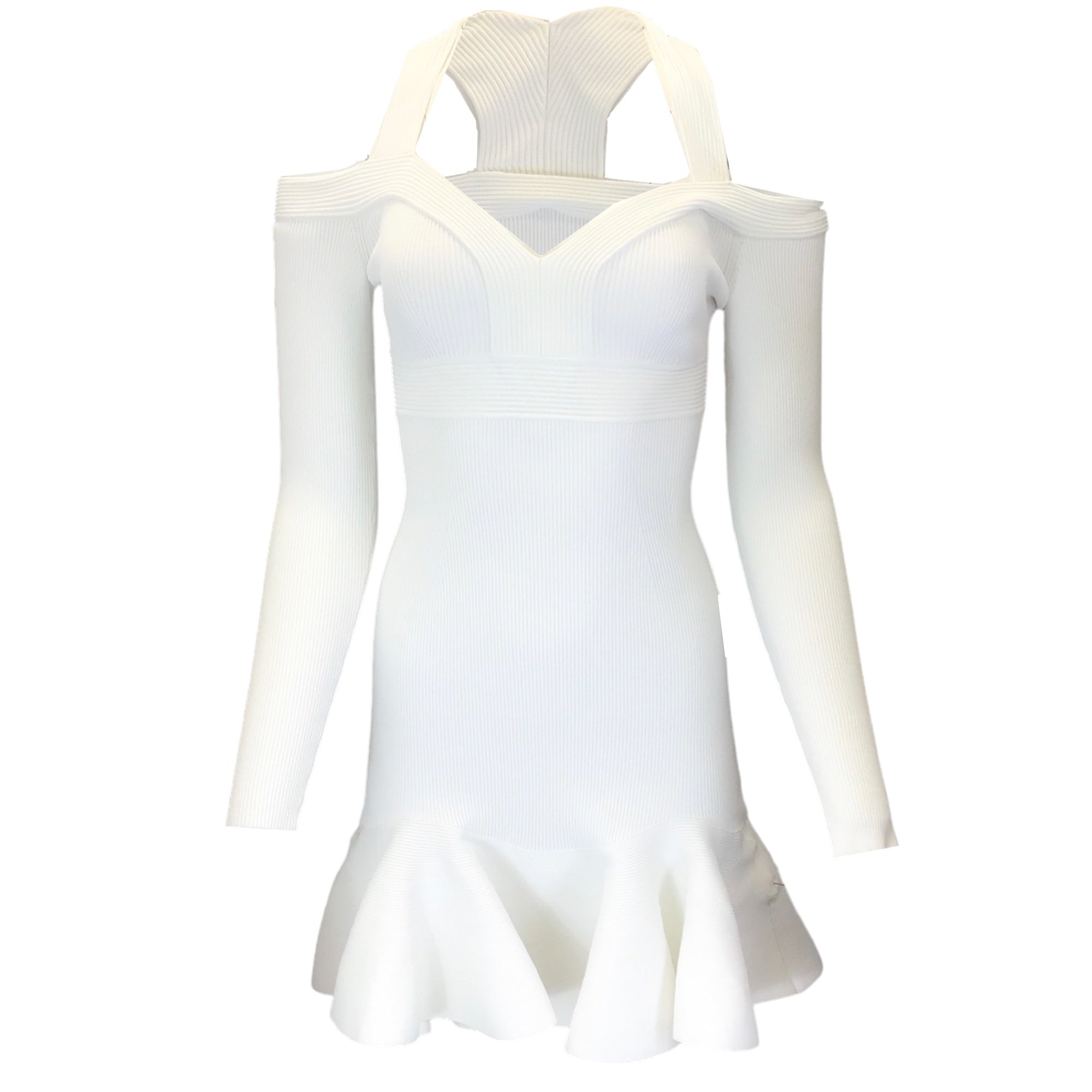 Alexander McQueen White Ribbed Knit Mini Dress