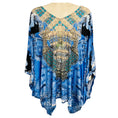 Load image into Gallery viewer, Camilla Blue Multi Rhinestone Embellished Jersey Stretch Cover Up Top