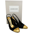 Load image into Gallery viewer, Alexandre Vauthier Black Satin Slingback Pumps with Gold Cap Toe