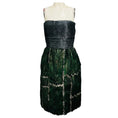 Load image into Gallery viewer, Oscar de la Renta Blue / Green / Silver Metallic Sequined Strapless Cocktail Dress with Feathers