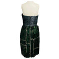 Load image into Gallery viewer, Oscar de la Renta Blue / Green / Silver Metallic Sequined Strapless Cocktail Dress with Feathers