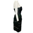 Load image into Gallery viewer, Oscar de la Renta Blue / Green / Silver Metallic Sequined Strapless Cocktail Dress with Feathers